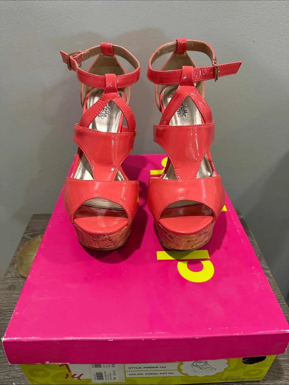Charlotte Russe Coral Patent Cork Wedge Sandals